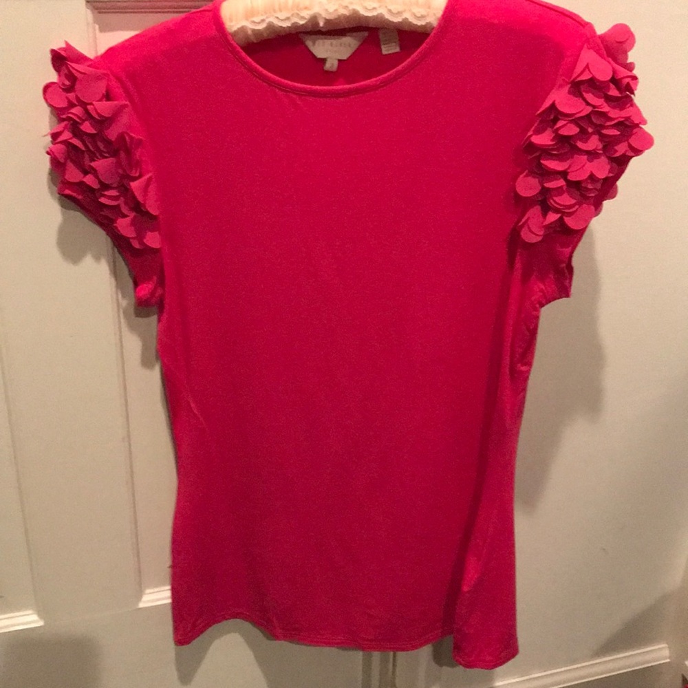 Ted Baker, hot pink, fuchsia stretch flutter sleeve t-shirt